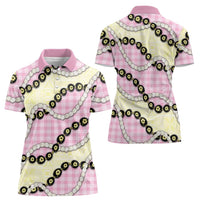 Pink Palaka Hawaii Women Polo Shirt Kukui Nut Pikake Lei Hawaiian Tapa Pattern LT14 - Polynesian Pride
