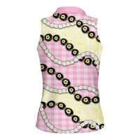 Pink Palaka Hawaii Women Sleeveless Polo Shirt Kukui Nut Pikake Lei Hawaiian Tapa Pattern LT14 - Polynesian Pride