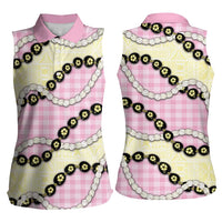 Pink Palaka Hawaii Women Sleeveless Polo Shirt Kukui Nut Pikake Lei Hawaiian Tapa Pattern LT14 - Polynesian Pride