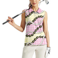 Pink Palaka Hawaii Women Sleeveless Polo Shirt Kukui Nut Pikake Lei Hawaiian Tapa Pattern LT14 - Polynesian Pride