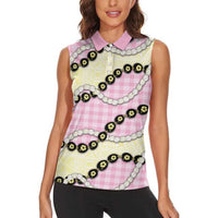 Pink Palaka Hawaii Women Sleeveless Polo Shirt Kukui Nut Pikake Lei Hawaiian Tapa Pattern LT14 - Polynesian Pride
