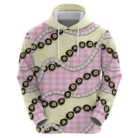 Pink Palaka Hawaii Zip Hoodie Kukui Nut Pikake Lei Hawaiian Tapa Pattern - Polynesian Pride