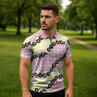 Pink Palaka Hawaii Zipper Polo Shirt Kukui Nut Pikake Lei Hawaiian Tapa Pattern LT14 - Polynesian Pride