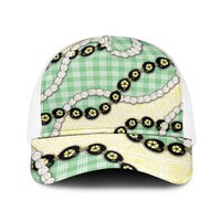 Green Palaka Hawaii Baseball Net Cap Kukui Nut Pikake Lei Hawaiian Tapa Pattern LT14 One Size White Green - Polynesian Pride