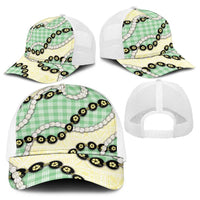 Green Palaka Hawaii Baseball Net Cap Kukui Nut Pikake Lei Hawaiian Tapa Pattern - Polynesian Pride