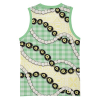 Green Palaka Hawaii Basketball Jersey Kukui Nut Pikake Lei Hawaiian Tapa Pattern LT14 - Polynesian Pride