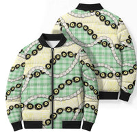 Green Palaka Hawaii Bomber Puffer Jacket Kukui Nut Pikake Lei Hawaiian Tapa Pattern LT14 - Polynesian Pride