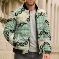 Green Palaka Hawaii Bomber Puffer Jacket Kukui Nut Pikake Lei Hawaiian Tapa Pattern LT14 - Polynesian Pride