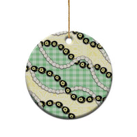 Green Palaka Hawaii Ceramic Ornament Kukui Nut Pikake Lei Hawaiian Tapa Pattern - Polynesian Pride