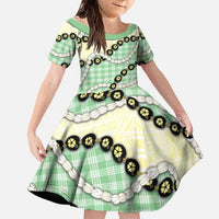 Green Palaka Hawaii Family Matching Off Shoulder Short Dress and Hawaiian Shirt Kukui Nut Pikake Lei Hawaiian Tapa Pattern - Polynesian Pride