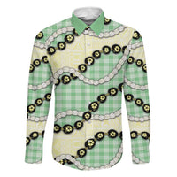 Green Palaka Hawaii Family Matching Off Shoulder Short Dress and Hawaiian Shirt Kukui Nut Pikake Lei Hawaiian Tapa Pattern - Polynesian Pride