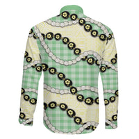Green Palaka Hawaii Family Matching Off Shoulder Short Dress and Hawaiian Shirt Kukui Nut Pikake Lei Hawaiian Tapa Pattern - Polynesian Pride