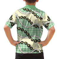 Green Palaka Hawaii Family Matching Tank Maxi Dress and Hawaiian Shirt Kukui Nut Pikake Lei Hawaiian Tapa Pattern - Polynesian Pride