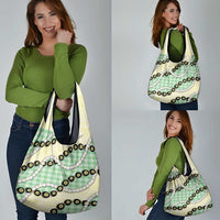 Green Palaka Hawaii Grocery Bag Kukui Nut Pikake Lei Hawaiian Tapa Pattern - Polynesian Pride