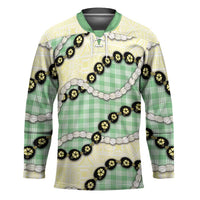 Green Palaka Hawaii Hockey Jersey Kukui Nut Pikake Lei Hawaiian Tapa Pattern LT14 Unisex Green - Polynesian Pride