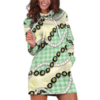 Green Palaka Hawaii Hoodie Dress Kukui Nut Pikake Lei Hawaiian Tapa Pattern LT14 Green - Polynesian Pride
