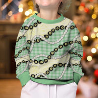 Green Palaka Hawaii Kid Ugly Christmas Sweater Kukui Nut Pikake Lei Hawaiian Tapa Pattern LT14 - Polynesian Pride