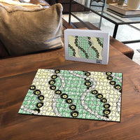 Green Palaka Hawaii Puzzle Kukui Nut Pikake Lei Hawaiian Tapa Pattern LT14 - Polynesian Pride
