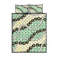 Green Palaka Hawaii Quilt Bed Set Kukui Nut Pikake Lei Hawaiian Tapa Pattern - Polynesian Pride