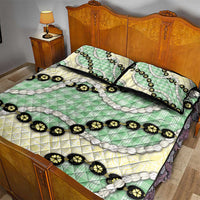 Green Palaka Hawaii Quilt Bed Set Kukui Nut Pikake Lei Hawaiian Tapa Pattern - Polynesian Pride
