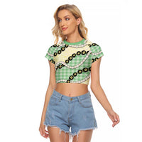 Green Palaka Hawaii Raglan Cropped T Shirt Kukui Nut Pikake Lei Hawaiian Tapa Pattern LT14 Female Green - Polynesian Pride