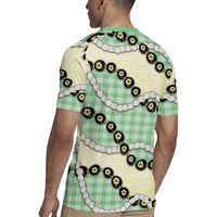 Green Palaka Hawaii Rugby Jersey Kukui Nut Pikake Lei Hawaiian Tapa Pattern LT14 - Polynesian Pride