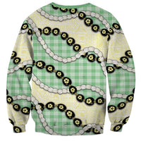 Green Palaka Hawaii Sweatshirt Kukui Nut Pikake Lei Hawaiian Tapa Pattern LT14 - Polynesian Pride