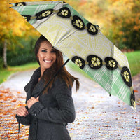 Green Palaka Hawaii Umbrella Kukui Nut Pikake Lei Hawaiian Tapa Pattern - Polynesian Pride