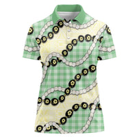 Green Palaka Hawaii Women Polo Shirt Kukui Nut Pikake Lei Hawaiian Tapa Pattern LT14 Female Green - Polynesian Pride