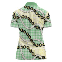 Green Palaka Hawaii Women Polo Shirt Kukui Nut Pikake Lei Hawaiian Tapa Pattern LT14 - Polynesian Pride