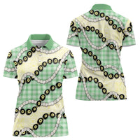 Green Palaka Hawaii Women Polo Shirt Kukui Nut Pikake Lei Hawaiian Tapa Pattern LT14 - Polynesian Pride