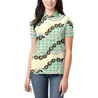 Green Palaka Hawaii Women Polo Shirt Kukui Nut Pikake Lei Hawaiian Tapa Pattern LT14 - Polynesian Pride