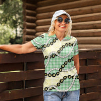 Green Palaka Hawaii Women Polo Shirt Kukui Nut Pikake Lei Hawaiian Tapa Pattern LT14 - Polynesian Pride