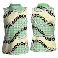 Green Palaka Hawaii Women Sleeveless Polo Shirt Kukui Nut Pikake Lei Hawaiian Tapa Pattern LT14 - Polynesian Pride