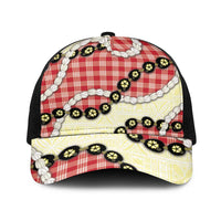 Red Palaka Hawaii Baseball Net Cap Kukui Nut Pikake Lei Hawaiian Tapa Pattern - Polynesian Pride