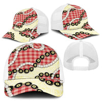 Red Palaka Hawaii Baseball Net Cap Kukui Nut Pikake Lei Hawaiian Tapa Pattern - Polynesian Pride