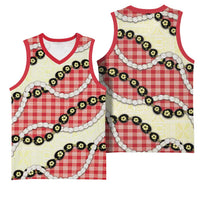 Red Palaka Hawaii Basketball Jersey Kukui Nut Pikake Lei Hawaiian Tapa Pattern LT14 - Polynesian Pride