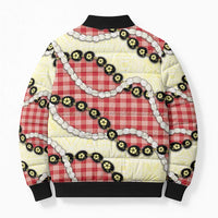 Red Palaka Hawaii Bomber Puffer Jacket Kukui Nut Pikake Lei Hawaiian Tapa Pattern LT14 - Polynesian Pride