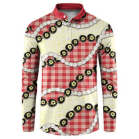 Red Palaka Hawaii Button Sweatshirt Kukui Nut Pikake Lei Hawaiian Tapa Pattern LT14 Red - Polynesian Pride