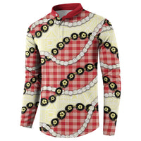 Red Palaka Hawaii Button Sweatshirt Kukui Nut Pikake Lei Hawaiian Tapa Pattern LT14 - Polynesian Pride
