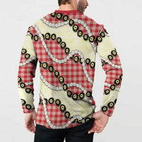 Red Palaka Hawaii Button Sweatshirt Kukui Nut Pikake Lei Hawaiian Tapa Pattern LT14 - Polynesian Pride