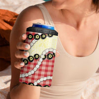 Red Palaka Hawaii 4 in 1 Can Cooler Tumbler Kukui Nut Pikake Lei Hawaiian Tapa Pattern - Polynesian Pride