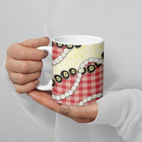 Red Palaka Hawaii Ceramic Mug Kukui Nut Pikake Lei Hawaiian Tapa Pattern - Polynesian Pride