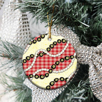 Red Palaka Hawaii Ceramic Ornament Kukui Nut Pikake Lei Hawaiian Tapa Pattern - Polynesian Pride