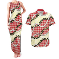 Red Palaka Hawaii Couples Matching Tank Maxi Dress and Hawaiian Shirt Kukui Nut Pikake Lei Hawaiian Tapa Pattern LT14 Red - Polynesian Pride