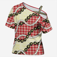 Red Palaka Hawaii Cross Shoulder Shirt Kukui Nut Pikake Lei Hawaiian Tapa Pattern LT14 Female Red - Polynesian Pride