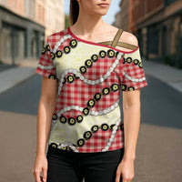 Red Palaka Hawaii Cross Shoulder Shirt Kukui Nut Pikake Lei Hawaiian Tapa Pattern LT14 - Polynesian Pride