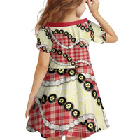 Red Palaka Hawaii Family Matching Off Shoulder Short Dress and Hawaiian Shirt Kukui Nut Pikake Lei Hawaiian Tapa Pattern - Polynesian Pride