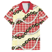 Red Palaka Hawaii Family Matching Off Shoulder Short Dress and Hawaiian Shirt Kukui Nut Pikake Lei Hawaiian Tapa Pattern - Polynesian Pride