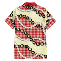 Red Palaka Hawaii Family Matching Off Shoulder Short Dress and Hawaiian Shirt Kukui Nut Pikake Lei Hawaiian Tapa Pattern - Polynesian Pride